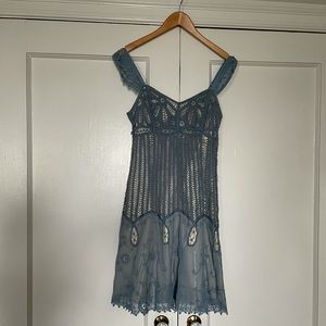 vintage Betsy Johnson crochet lace dress baby blue sz10 adjustable straps